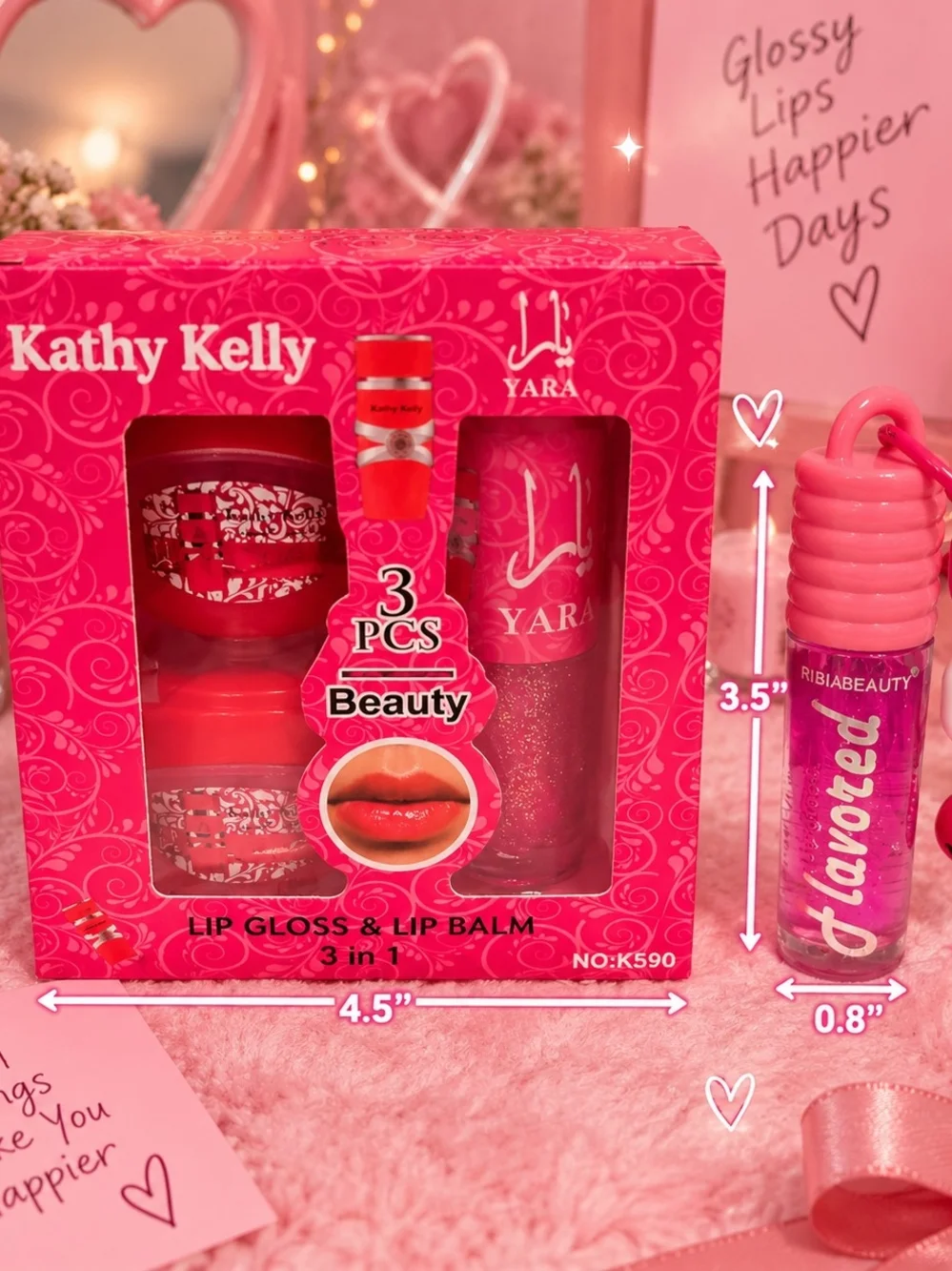 3-PC Lip Gloss & Lip Balm Set - Hot Pink